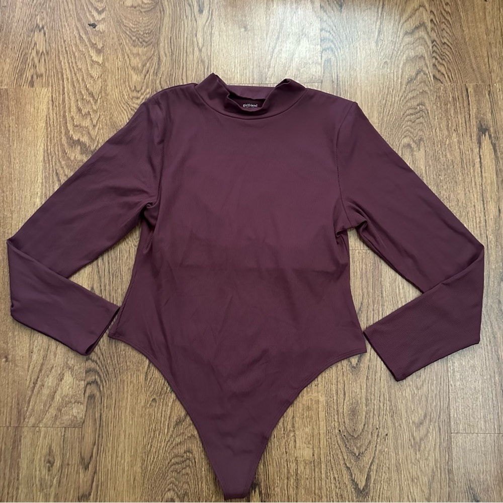 Girlfriend Collective Burgundy Ribbed Bodysuit XXL long sleeve mock neckline